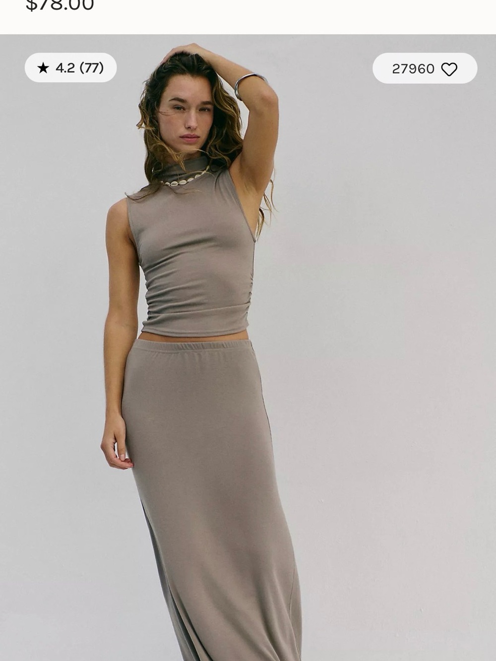 Free People Olive Green Sleeveless Mock Neck Skirt Set